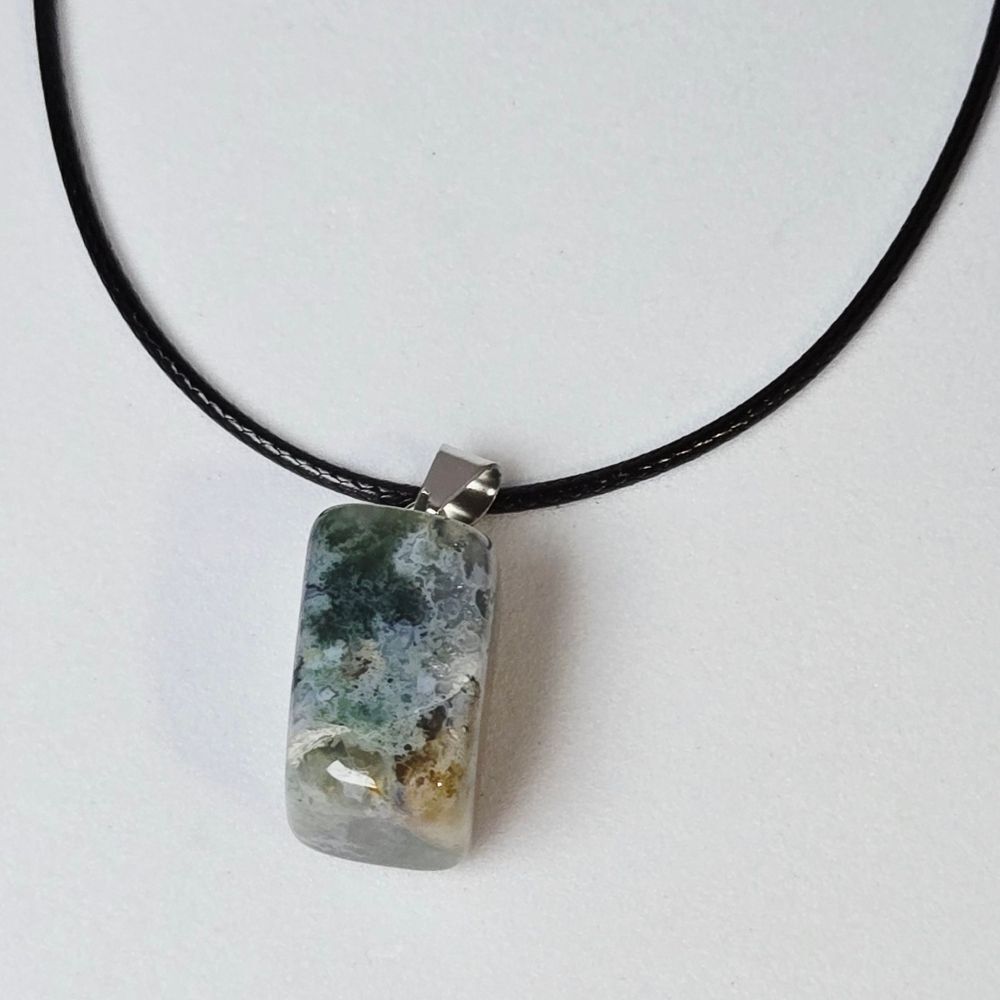 Moss Agate Green Blue Geometric Natural Stone Pendant Necklace Abstract Crystal
